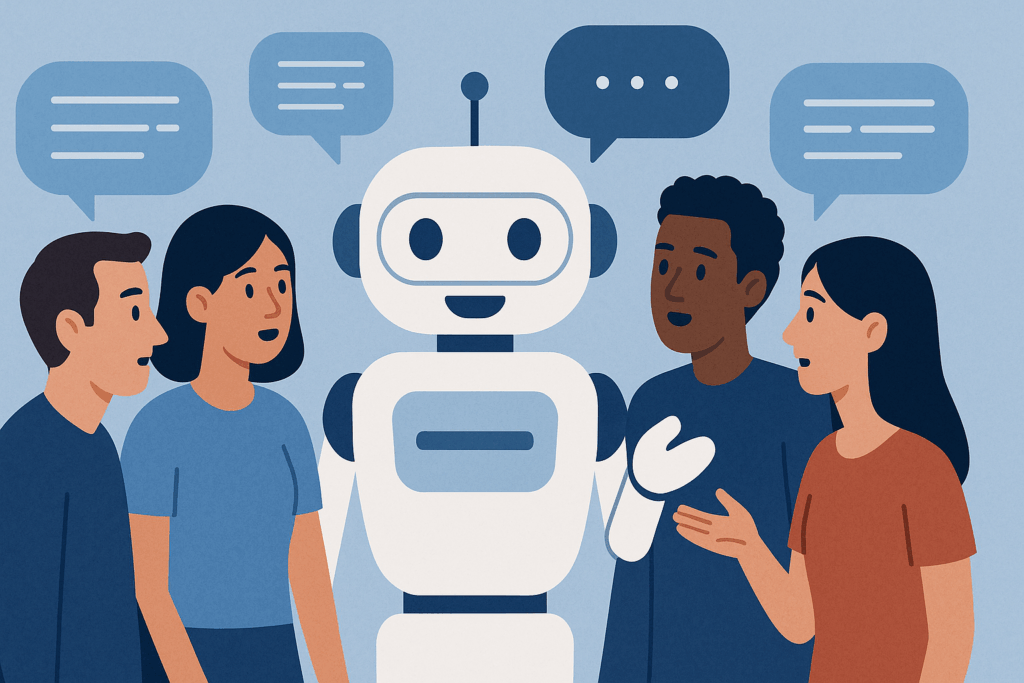 Un gruppo di persone che parlano con un chatbot